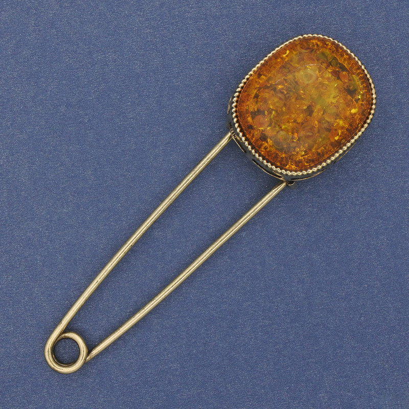 Brooch Pin Amber Imitation (unit) 76x22mm± metal colour: gold