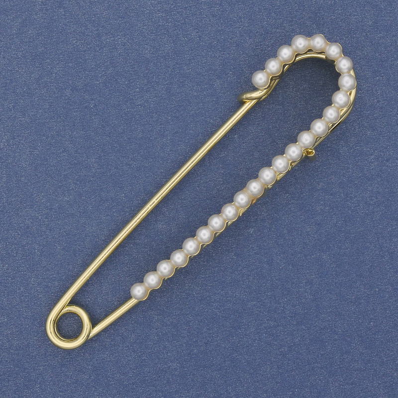 Brooch Pin with White Pearls 70x16mm+- golden metal
