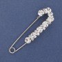 Brooch pin with white rhinestones 79x20mm± silver metal