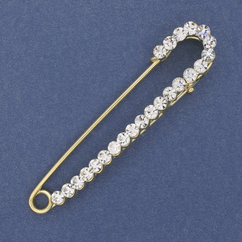 Brooch Pin with white crystals 75x16mm± golden metal