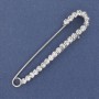 Brooch Pin with White Crystals 75x16mm± Silver Metal