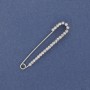 Brooch Pin with White Rhinestones 56x11mm± Silver Metal