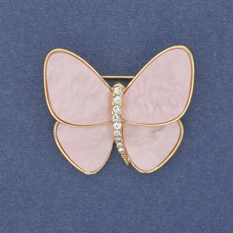 Brooch Butterfly pink mother-of-pearl and golden metal 26x29mm+