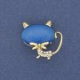 Brooch Pendant Cat blue Cat's Eye golden metal 26x27mm+