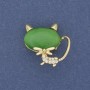Brooch pendant Cat green Cat's Eye golden metal 26x27mm+