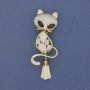 Brooch pendant Cat with cat's eye gemstone Golden metal 43×17mm+