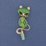 Brooch pendant Cat with Stone Green Cat's Eye Golden Metal 43x17mm+