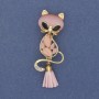 Brooch Pendant Cat with stone Cat's eye pink Golden metal 43×17mm+