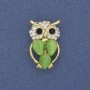 Brooch Owl Cat’s Eye with White Crystals Golden Metal, diameter 15mm±, length 25mm±