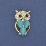 Brooch Owl Cat's Eye with White Crystals, Gold-Tone Metal, diameter 15mm±, length 25mm±
