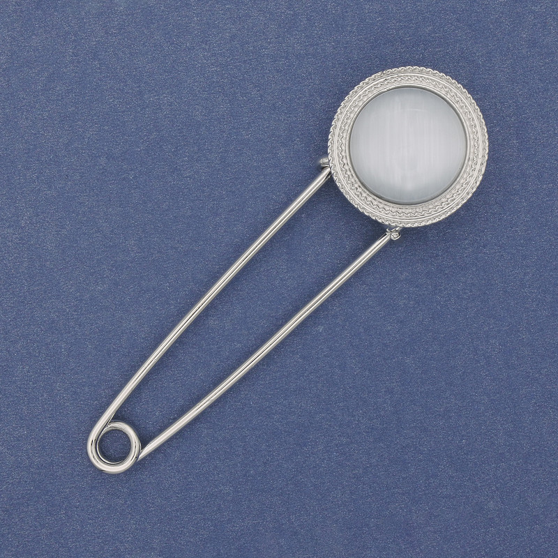 Brooch Pin Cat's Eye Silver Metal 76×23mm+