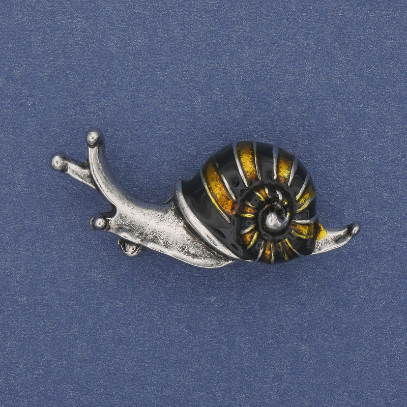 Brooch Snail Enamelled Silver Metal 39×22mm+
