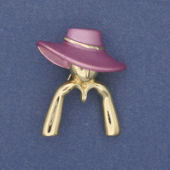 Brooch 'Girl in a Pink Hat' Gold-Tone Metal 34×30mm+