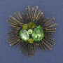 Brooch pendant Accent with green crystals Bronze-gold metal 60mm+