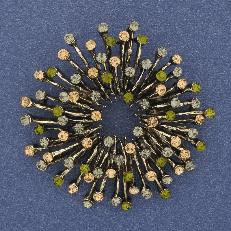 Brooch Accent with Colourful Rhinestones and Gold-tone Metal 48mm+