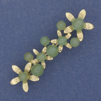 Brooch 'Flowers' Jade Gold-tone Metal 55×17mm+