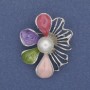 Brooch Pendant Floral Pearl Emal Silver-tone Metal 40x32mm+