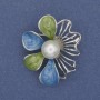 Brooch Pendant Flower Enamel Pearl Silver Metal 40x32mm+