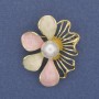Brooch Pendant Flower Enamel Pearl Golden Metal 40×32mm+