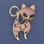 Brooch Pendant Cat Pink Stone Cat's Eye Crystal Gold-tone Metal 45x30mm+