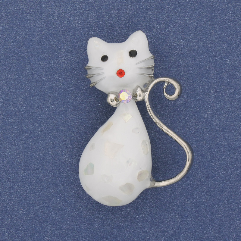 Brooch Cat Chalcedony Silver Metal 38x25mm+