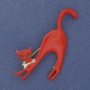 Brooch Cat Red Enamel with Crystals Gold-tone Metal 60x37mm+