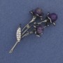 Brooch - Branch with Amethyst, white rhinestones, silver metal 60x28mm+