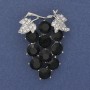 Brooch 'Grapes' with white and black rhinestones on silver metal 50x40mm+