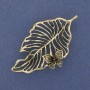 Brooch Pendant Leaf with Butterfly Golden Metal 61x35mm+