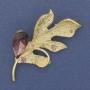 Brooch Pendant Leaf with Crystal Rhinestones Golden Metal 67x35mm+