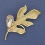 Brooch Pendant Leaf with Crystal Rhinestones Gold Tone 67x35mm+