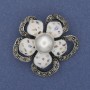 Brooch pendant Flower Chalcedony white pearl rhinestones silver metal 37mm+