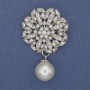 Brooch Accent with Pendant Pearl, Crystals, Silver Metal 33×53mm