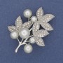 Brooch Branch with White Pearls and Crystals, Silver Metal 50×35mm+