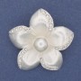 Brooch Pendant Flower with White Pearl, Pearlized White, Crystal Beads, Silver Metal 47mm+