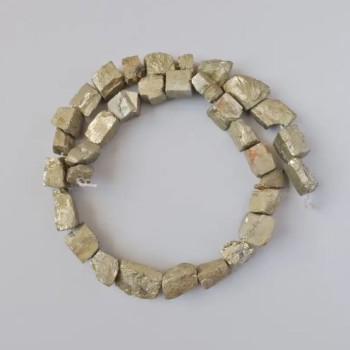 Pyrite Beads natural stone faceted unfinished, diameter 10-16×8-10mm + -, length 38cm + - on monofilament