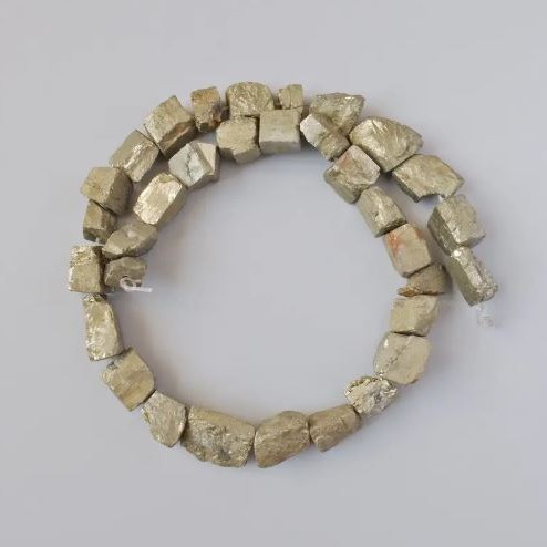 Pyrite Beads natural stone faceted unfinished, diameter 10-16×8-10mm + -, length 38cm + - on monofilament