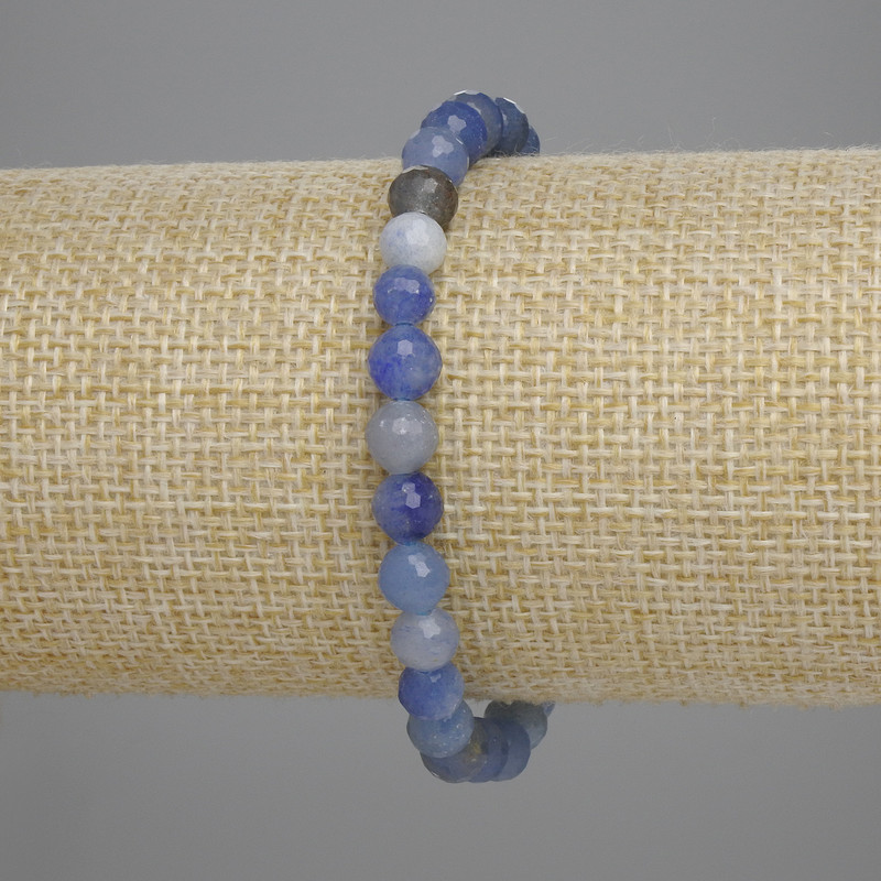 Bracelet, Blue Aventurine, faceted ball, diameter 6mm ±, length 18cm ± stretch