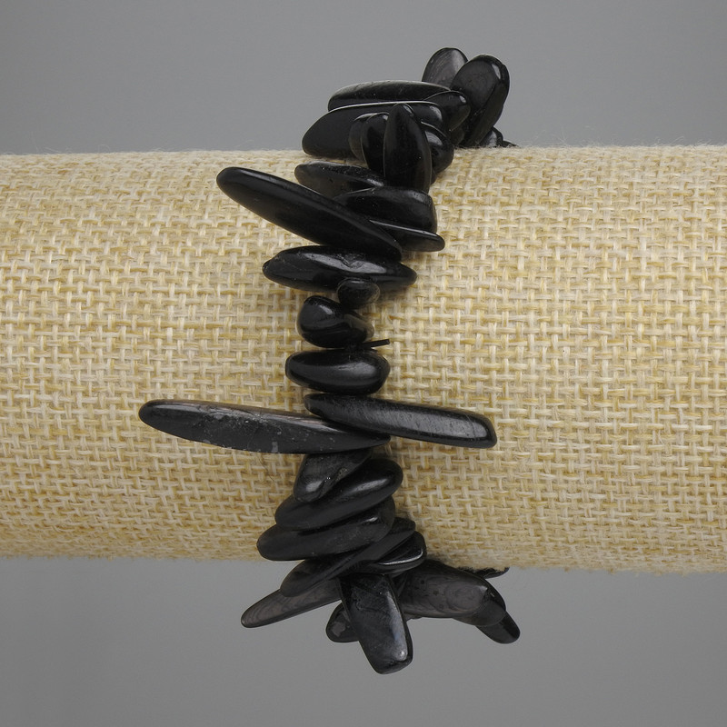 Bracelet Obsidian Chip "Needle", diameter 10-20×3-5mm+-, length 18cm+-stretch