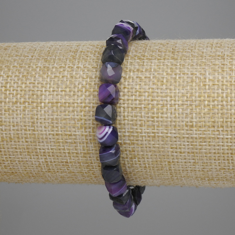 Bracelet, purple agate, faceted cube 7×7mm, length 18cm, stretch