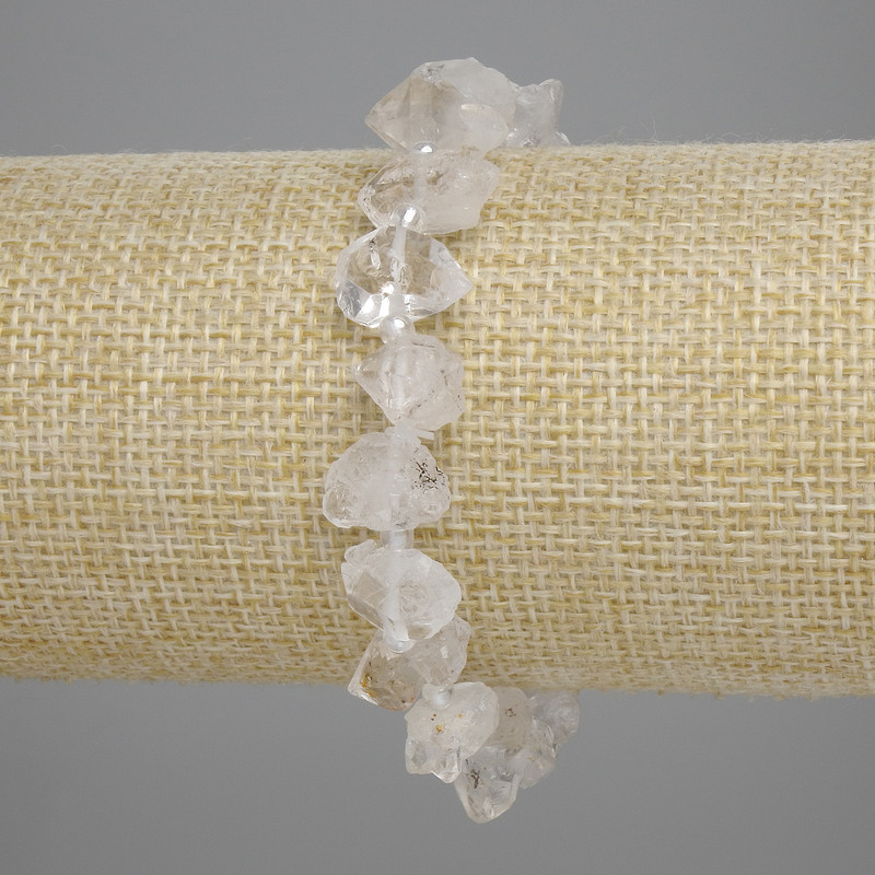 Bracelet Mountain Crystal uncut stone, diameter 9-14×8-9mm+-, bead 3mm+-, length 18cm+- stretch