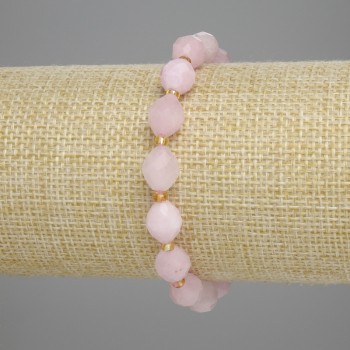 Bracelet Pink Quartz Faceted Bead, diameter 10x8mm±, seed beads 3mm±, length 18cm±, stretch