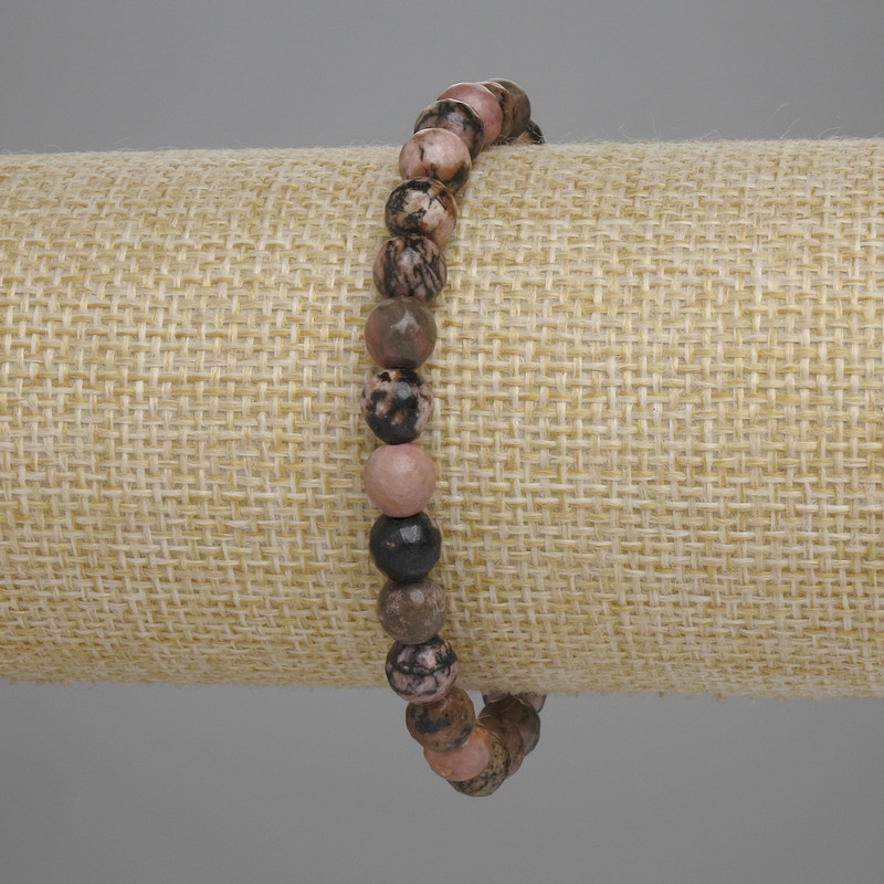 Rhodonite Beaded Round Bracelet, 6mm diameter, 18cm length, stretchy