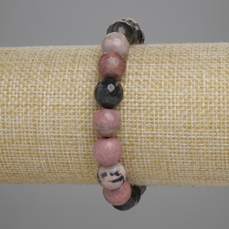 Rhodonite Bead Bracelet, Faceted Round Beads Ø10mm, Stretch 18cm