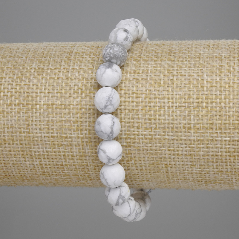Chalcedony Bead Bracelet, faceted round beads 8mm, length 18cm adjustable stretch