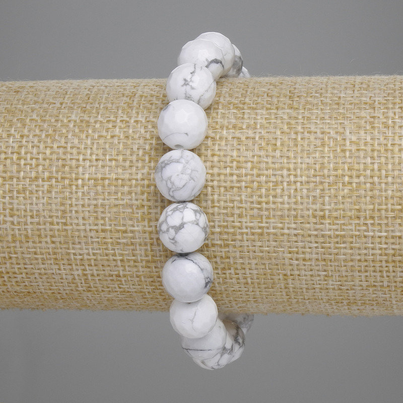 Chalcedony Beaded Bracelet, faceted round beads, 10mm diameter, stretchy length 18cm