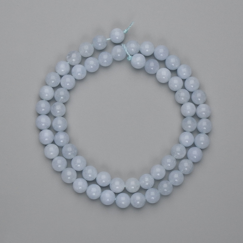 Aquamarine Beads Smooth Round 6.5 mm+, on Thread Length 38 cm+-