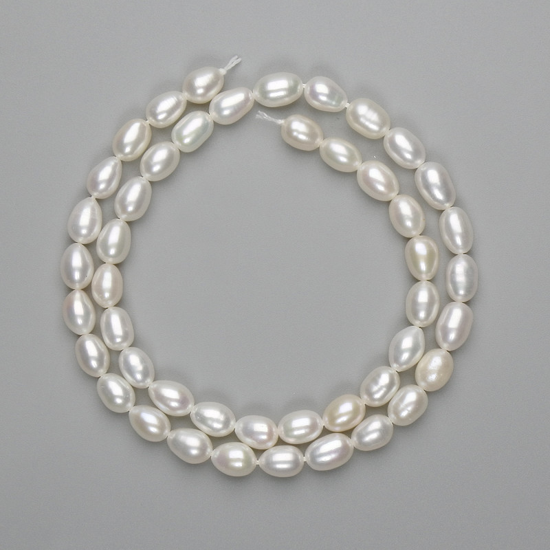 Freshwater Pearl Beads on Thread 7.5–9×5.5–6 mm, 37 cm length