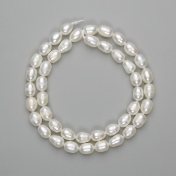 Freshwater pearl beads 8–8.5×6 mm on a thread, length about 37 cm
