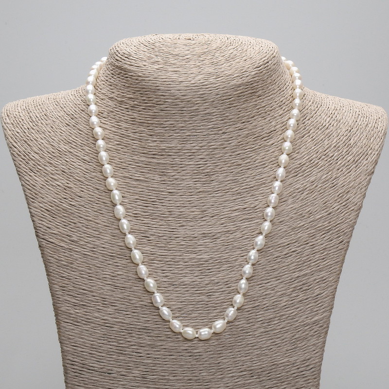 Necklace of natural freshwater pearls 8-8.5×5-6mm±, length 45cm±, adjustable extension chain 5cm